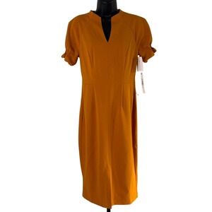 NWT Maggy London Dress Sz 2 Inca Gold Notch Neck Sleek‎ Sheath Office Workwear